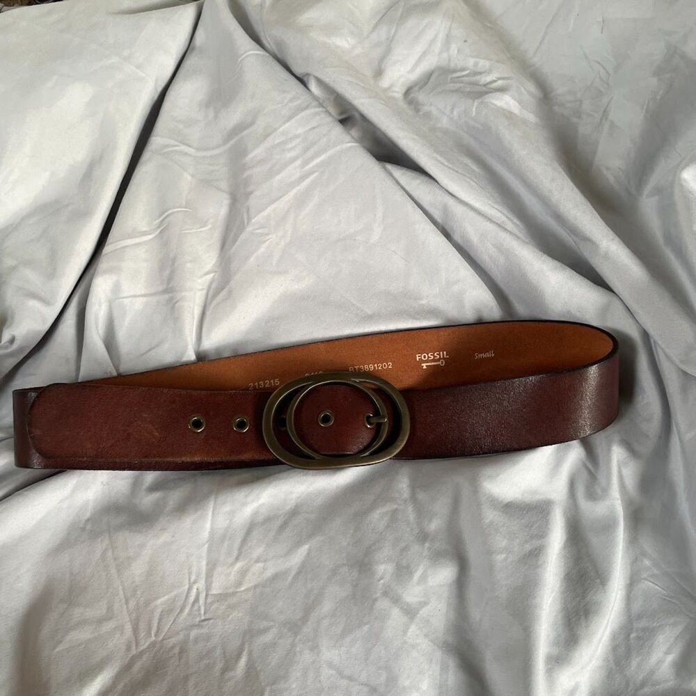 FOSSIL Antiqued Brass Double Ring Buckle LEATHER BELT Small